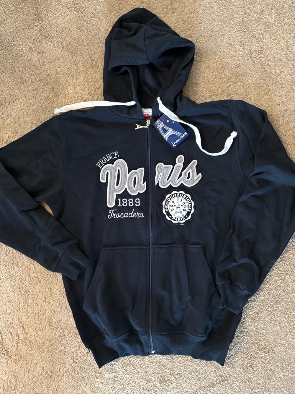 NWT Air De Paris Zip-Up Hoodie - Navy with White Accents size Large